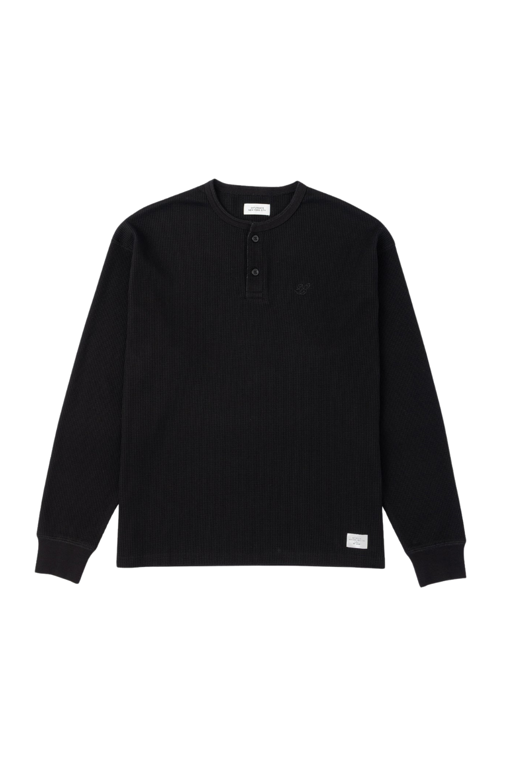 Saturdays NYC Alex Waffle Henley Neck Top Black