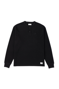 Saturdays NYC Alex Waffle Henley Neck Top Black