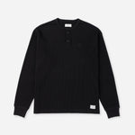 Saturdays NYC Alex Waffle Henley Neck Top Black worn by model