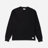 Saturdays NYC Alex Waffle Henley Neck Top Black worn by model