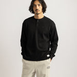 Saturdays NYC Alex Waffle Henley Neck Top Black detail