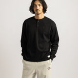 Saturdays NYC Alex Waffle Henley Neck Top Black detail