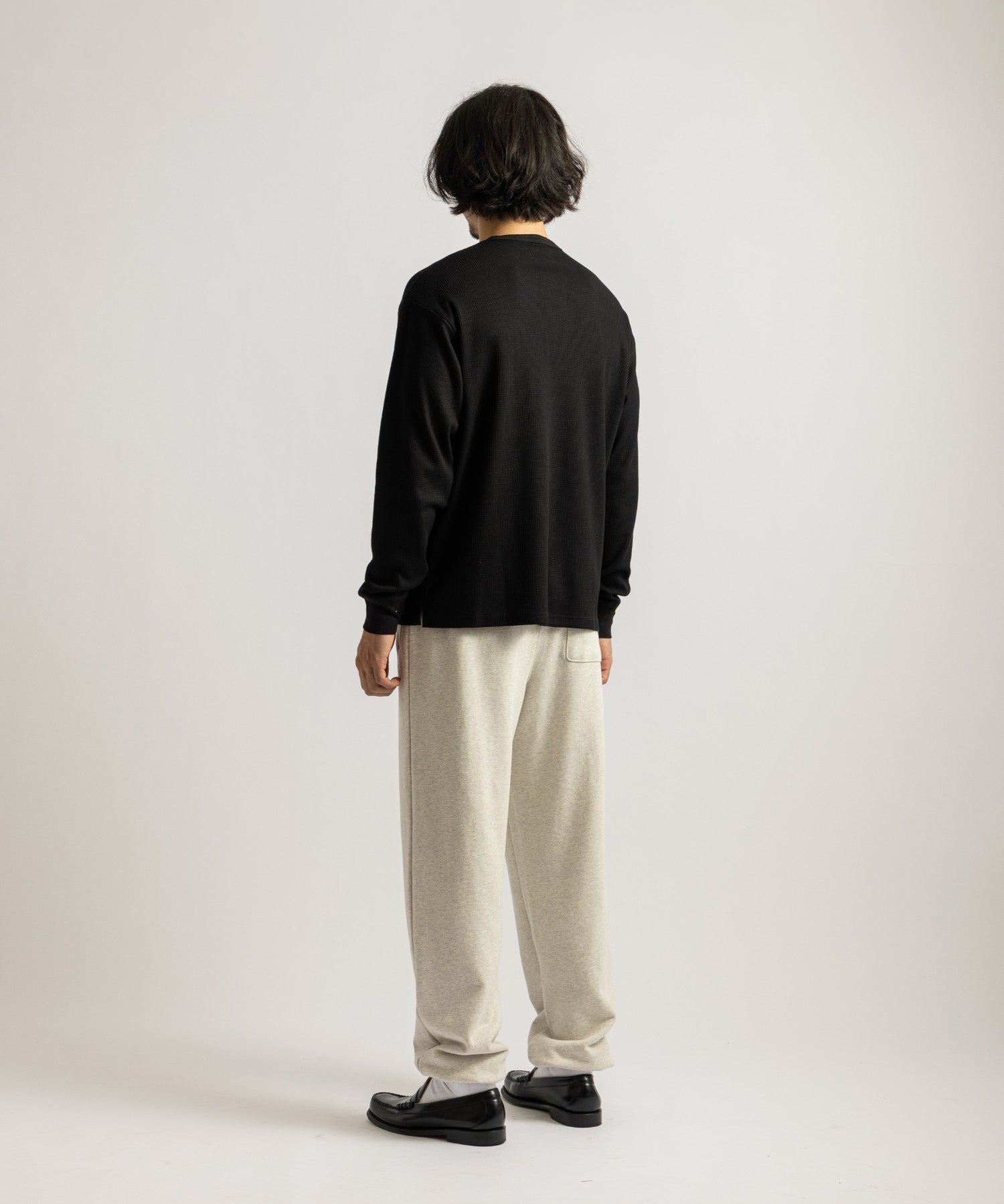 Saturdays NYC Alex Waffle Henley Neck Top Black styled