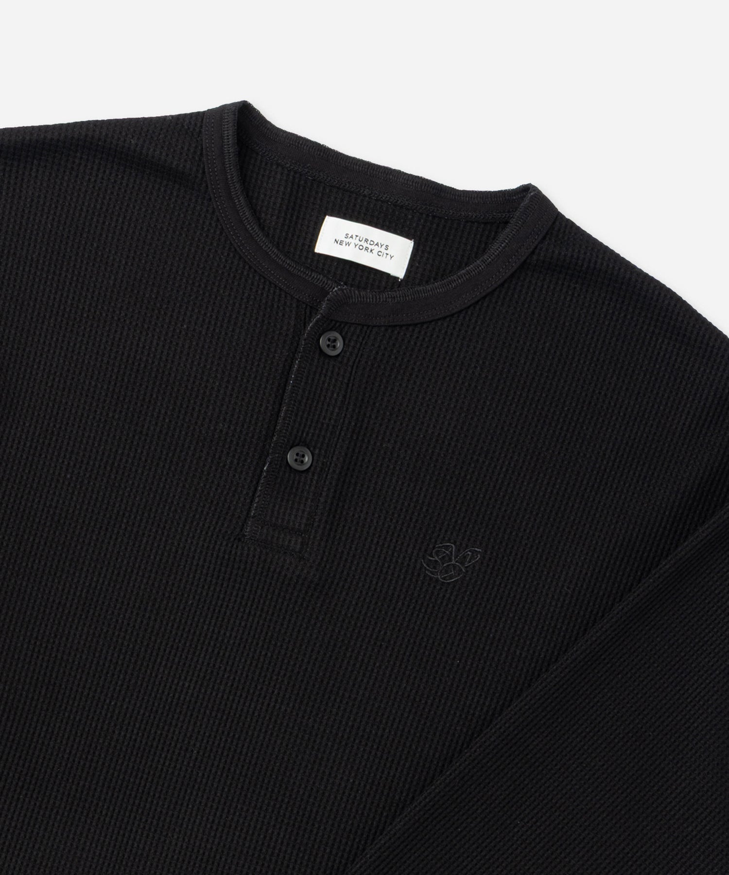 Saturdays NYC Alex Waffle Henley Neck Top Black back