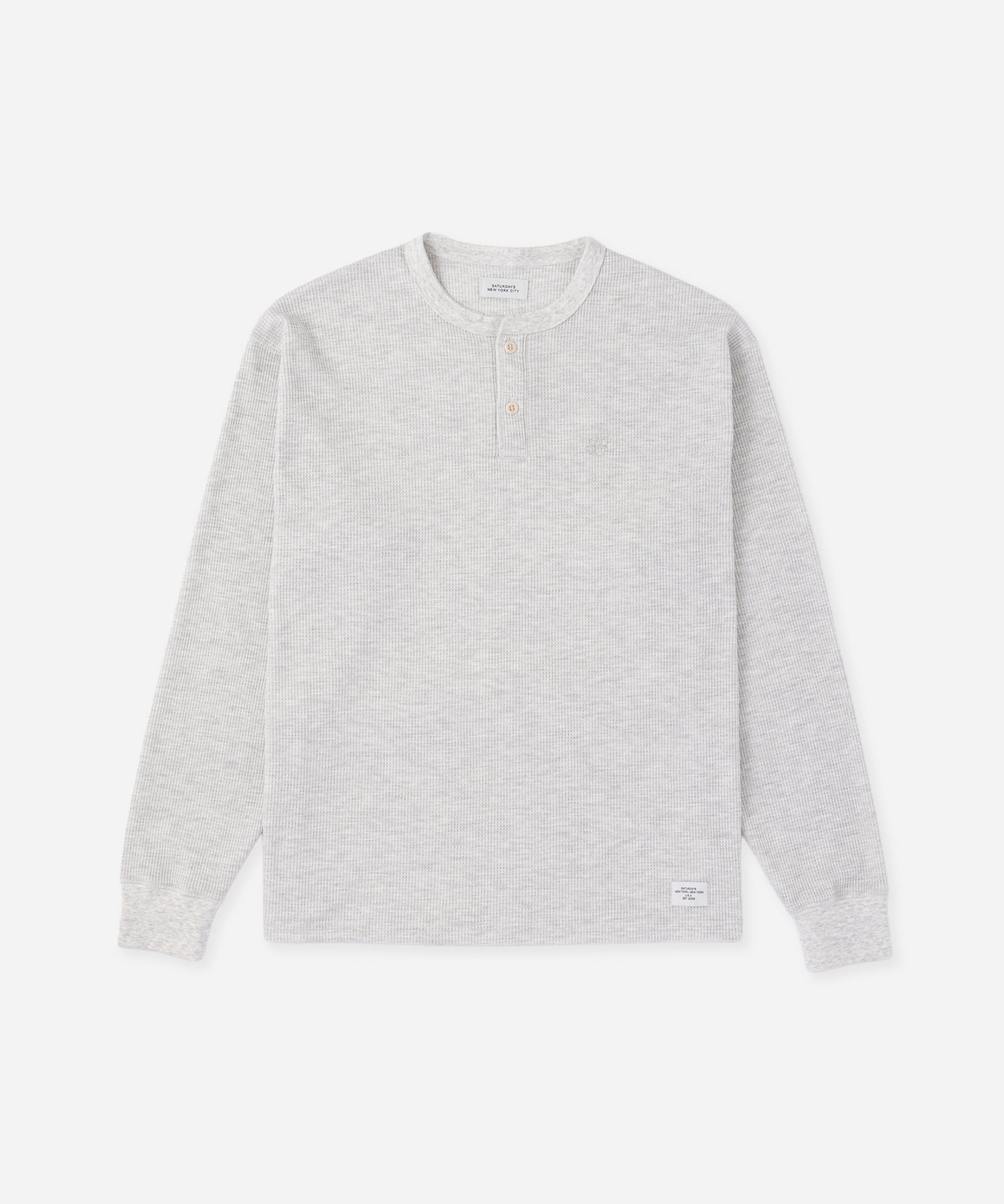 Saturdays NYC Alex Waffle Henley Neck Top Ivory worn by model