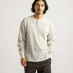 Saturdays NYC Alex Waffle Henley Neck Top Ivory detail