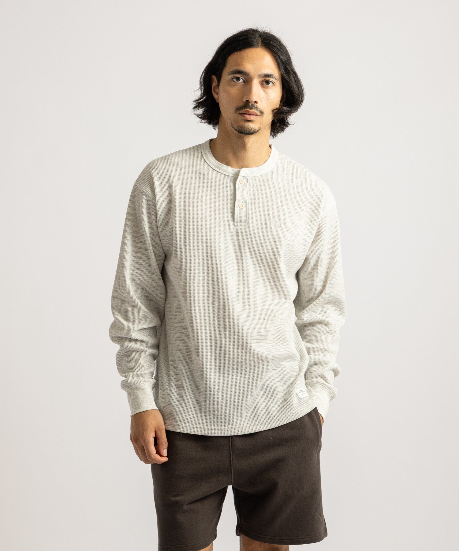 Saturdays NYC Alex Waffle Henley Neck Top Ivory detail
