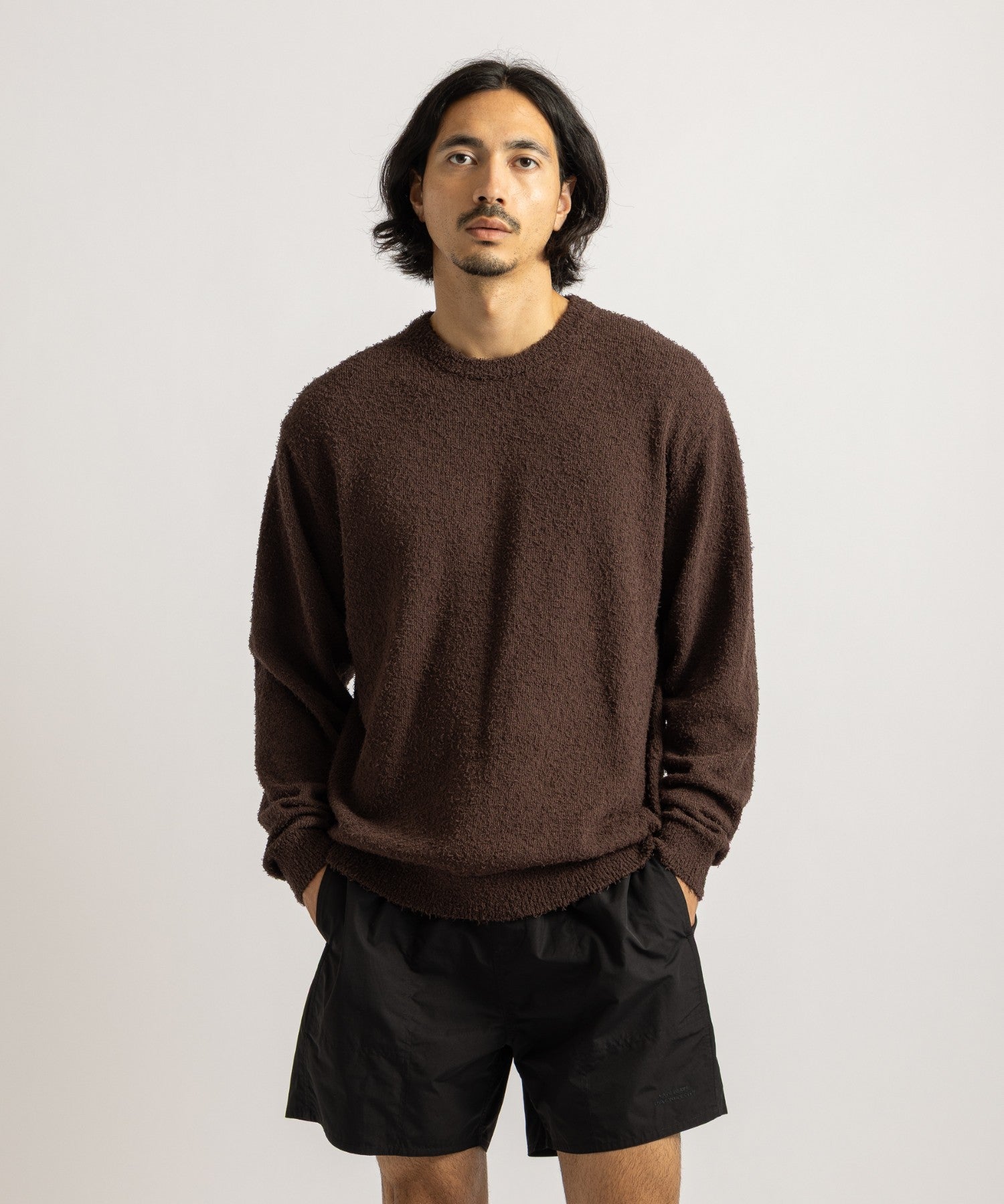 Saturdays NYC Greg Loop Yarn Sweater Dark Brown detail