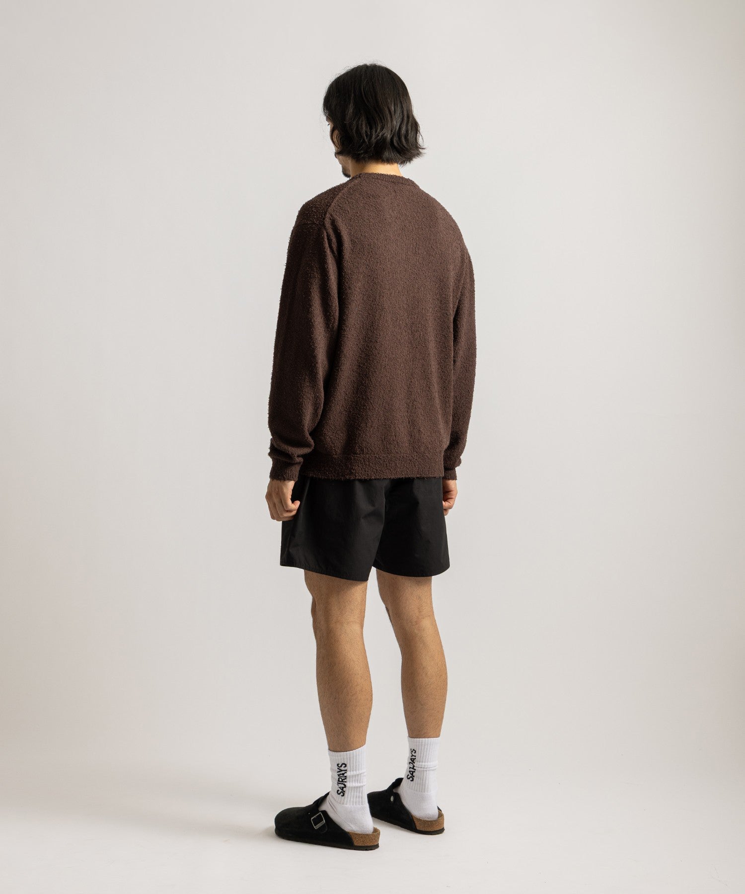 Saturdays NYC Greg Loop Yarn Sweater Dark Brown styled