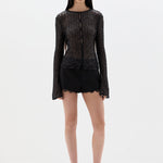 SIR. Cassia Sequin Button Down Top Black on model front