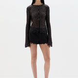SIR. Cassia Sequin Button Down Top Black on model front