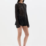 SIR. Cassia Sequin Button Down Top Black on model side