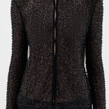 SIR. Cassia Sequin Button Down Top Black beading detail