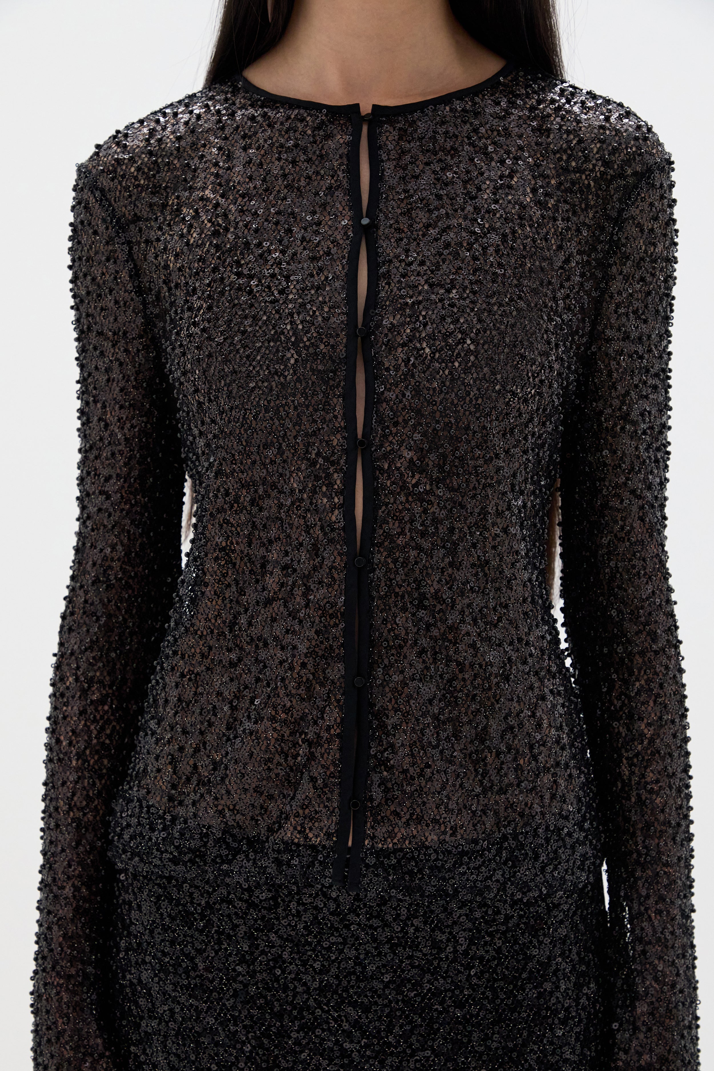 SIR. Cassia Sequin Button Down Top Black beading detail