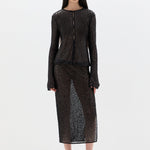 SIR. Cassia Sequin Button Down Top Black styled with matching skirt