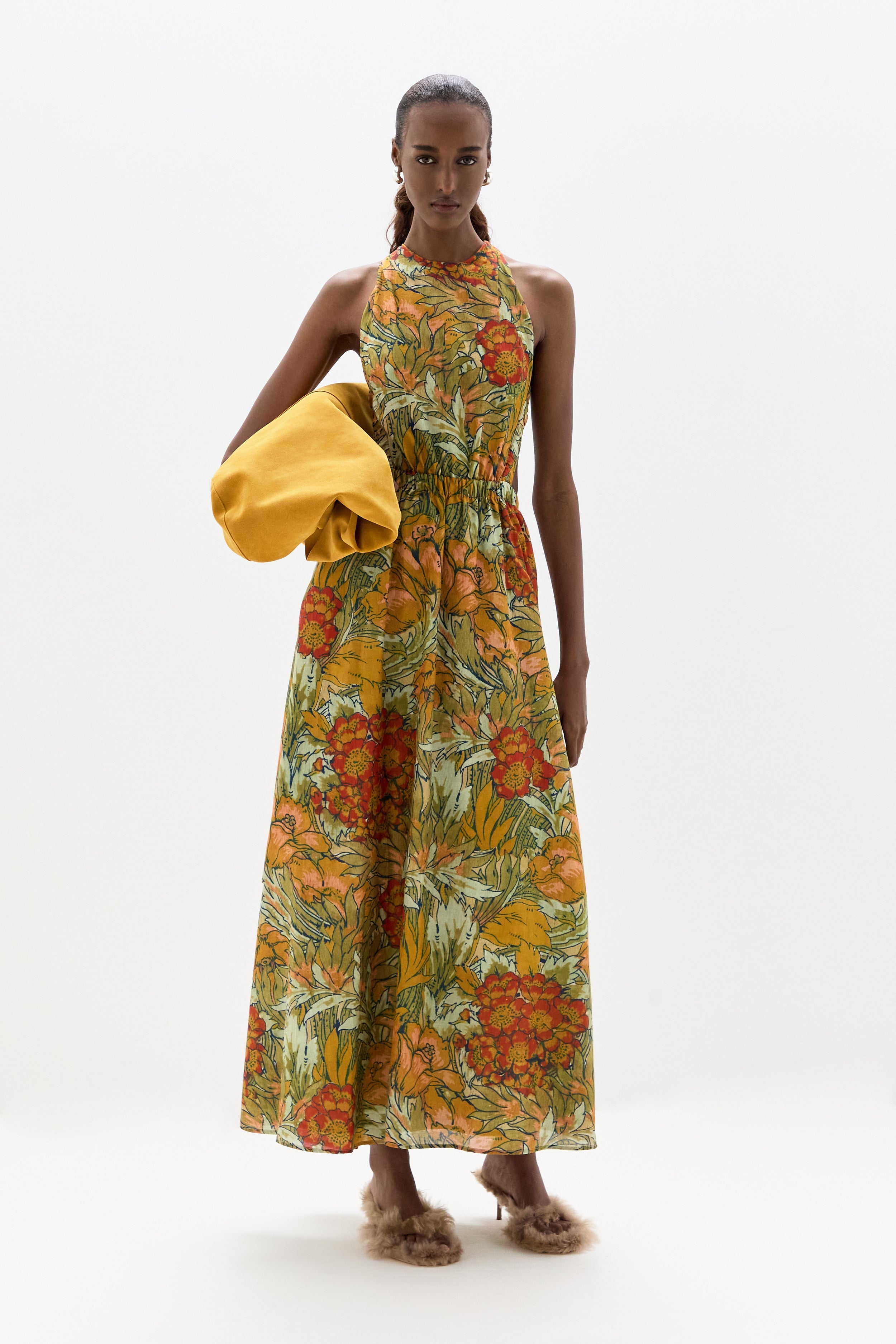 SIR. Eliana Cross Back Maxi Dress Aliera Floral Mint on model