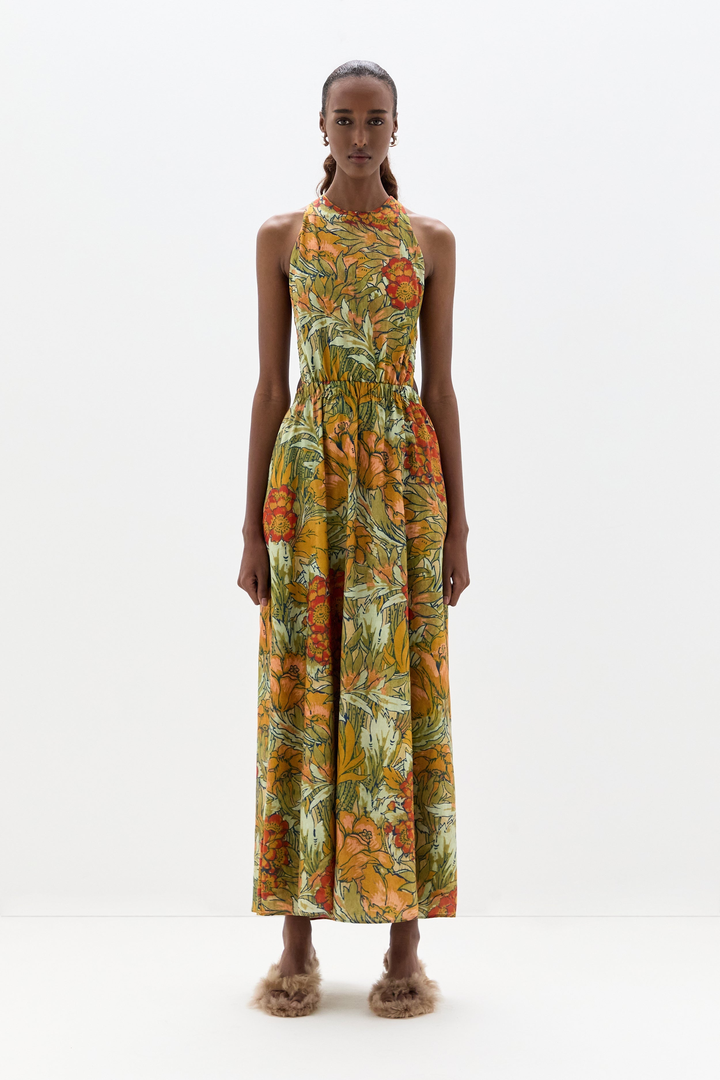 SIR. Eliana Cross Back Maxi Dress Aliera Floral Mint on model front