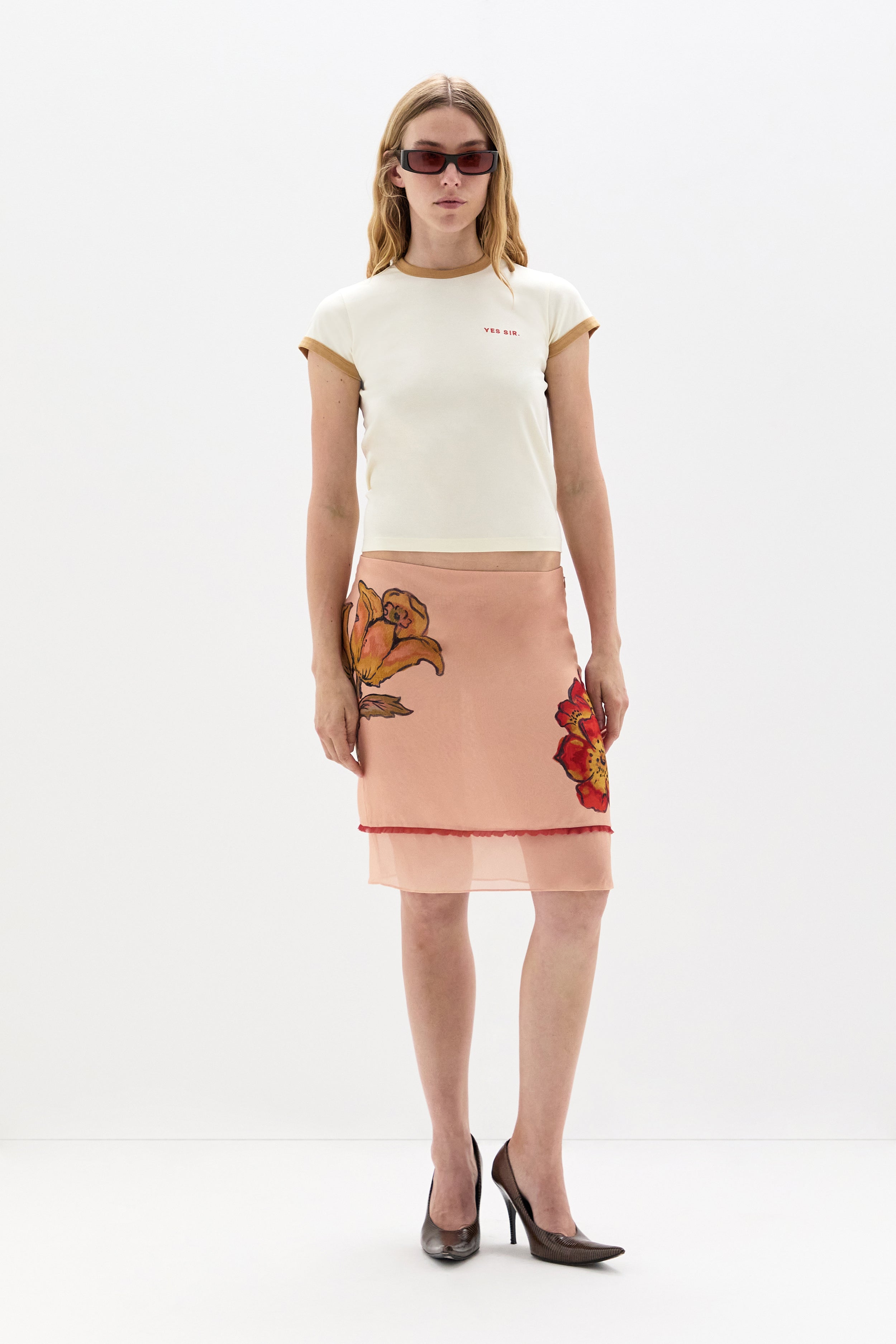 SIR. Estella Skirt Aliera Floral Blush on model front