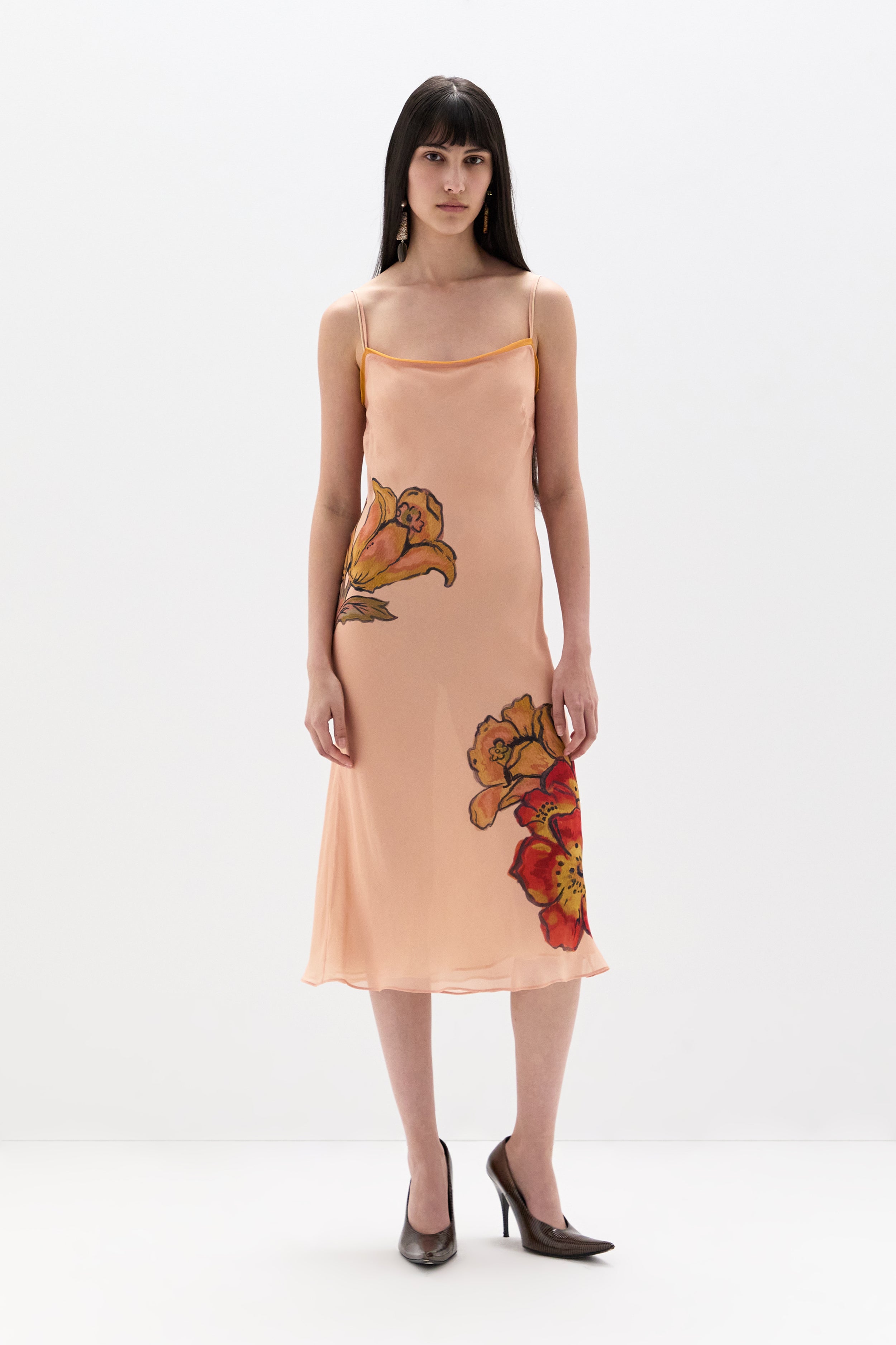 SIR. Estella Slip Midi Dress Aliera Floral Blush on model front