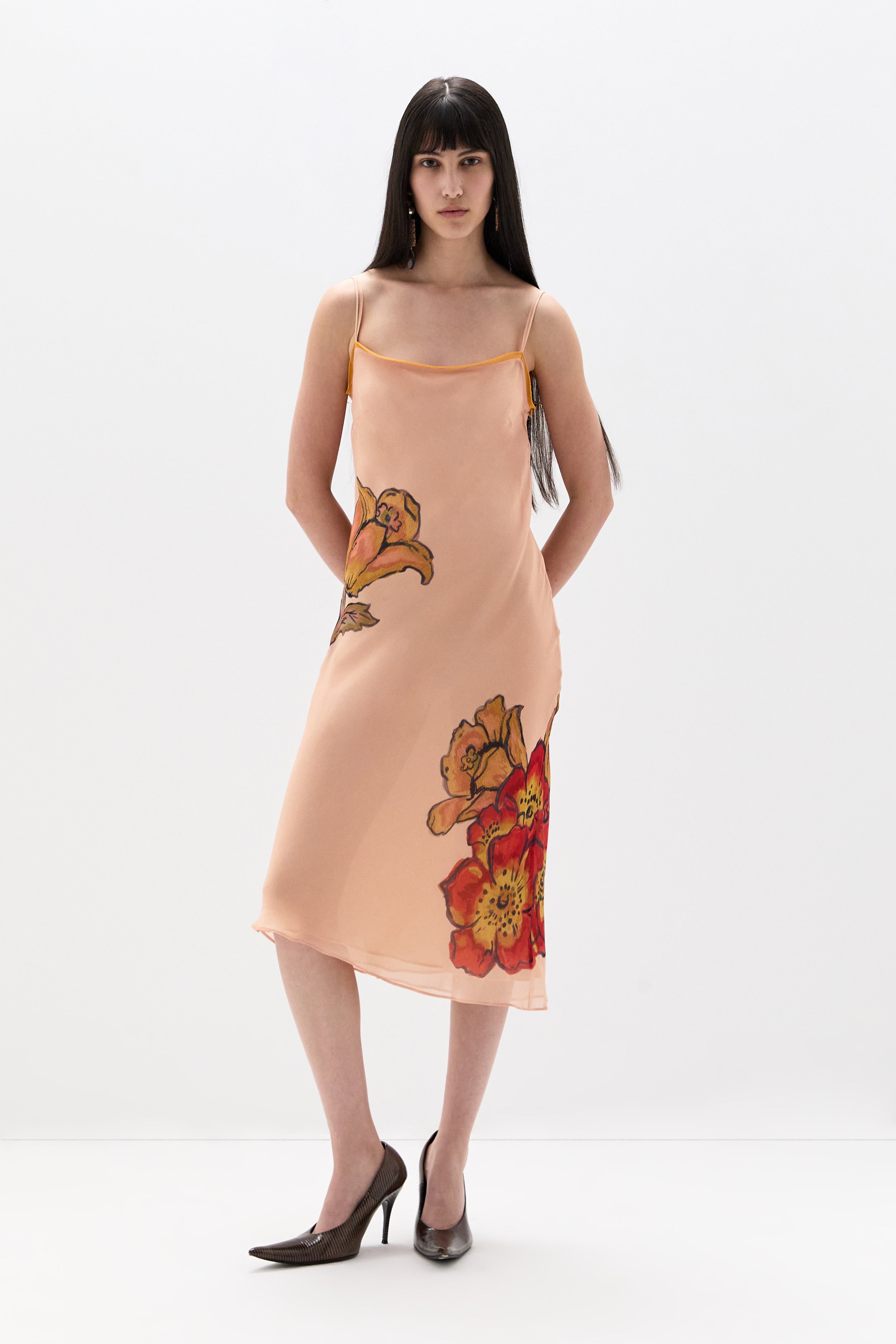 SIR. Estella Slip Midi Dress Aliera Floral Blush on model