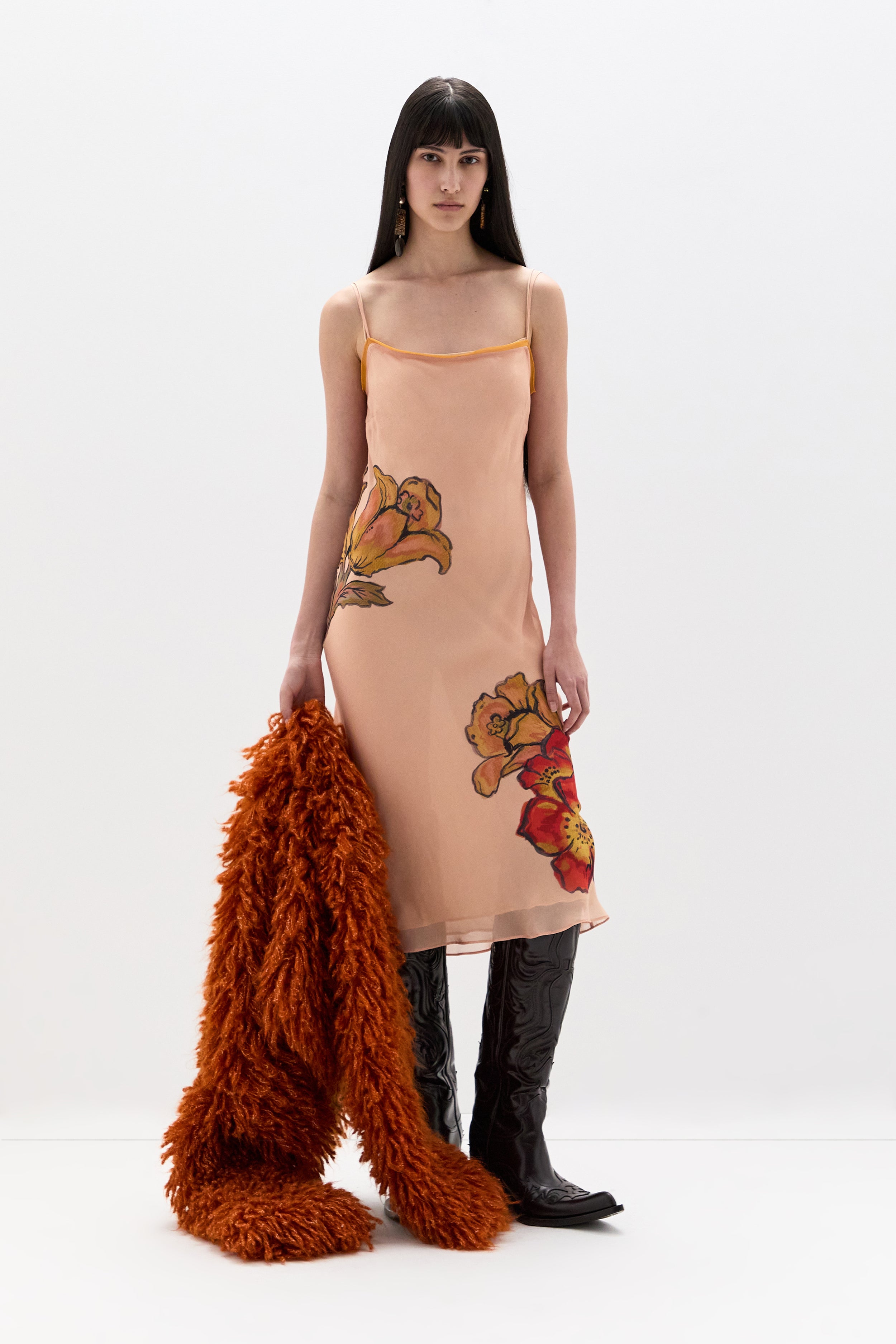 SIR. Estella Slip Midi Dress Aliera Floral Blush styled with boots