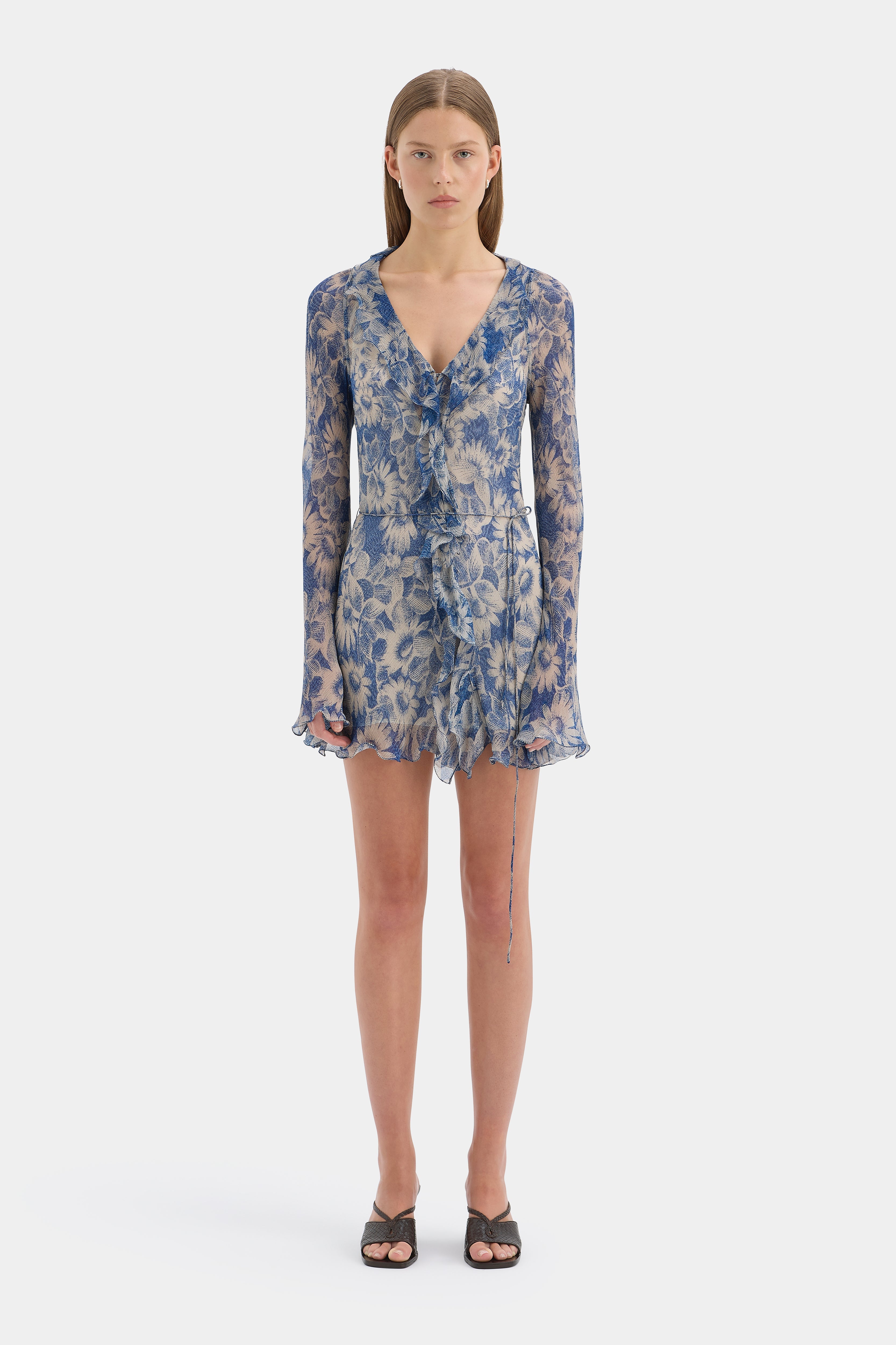 SIR. Lilia Ruffle Long Sleeve Mini Dress Daisy Meadow