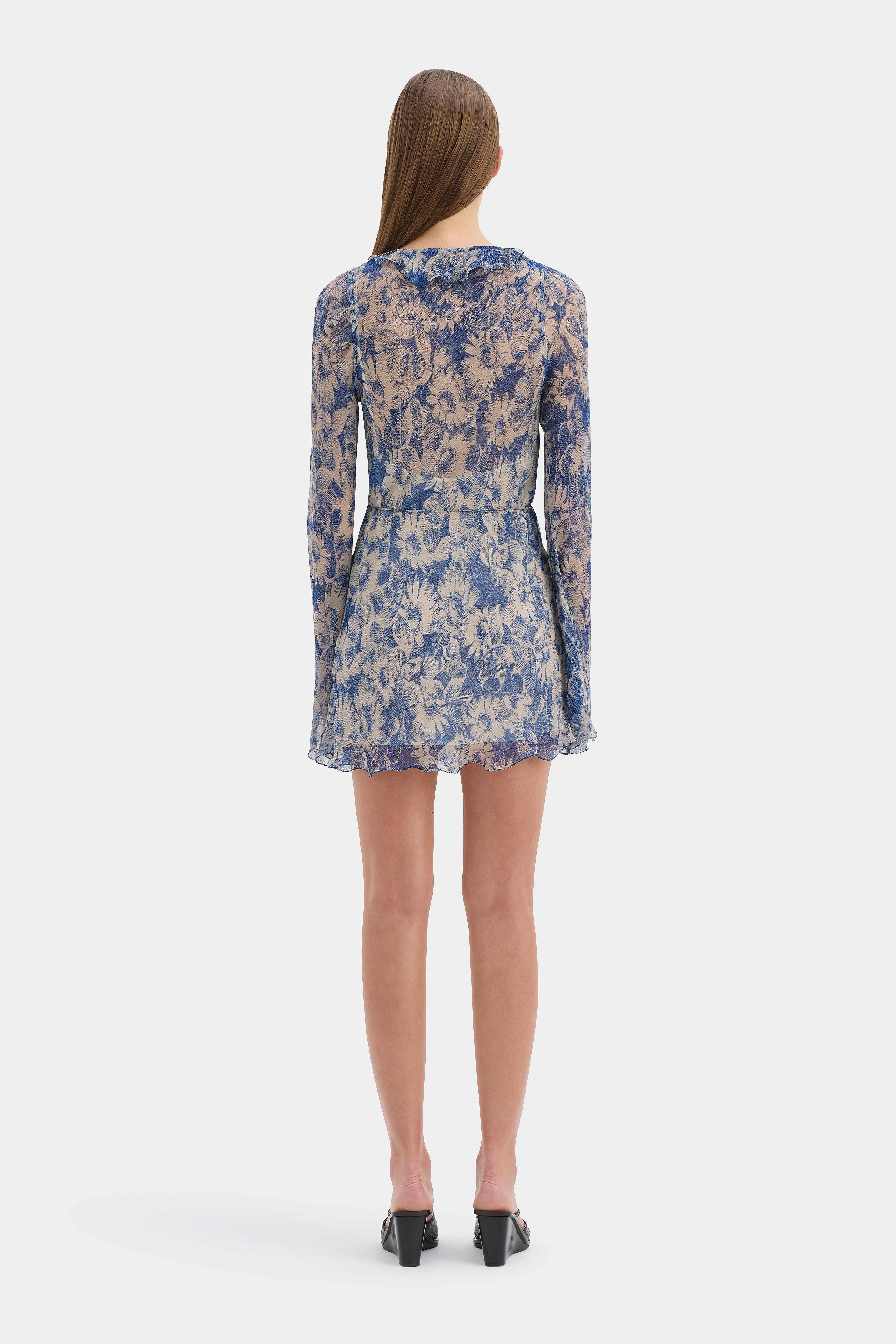 SIR. Lilia Ruffle Long Sleeve Mini Dress Daisy Meadow