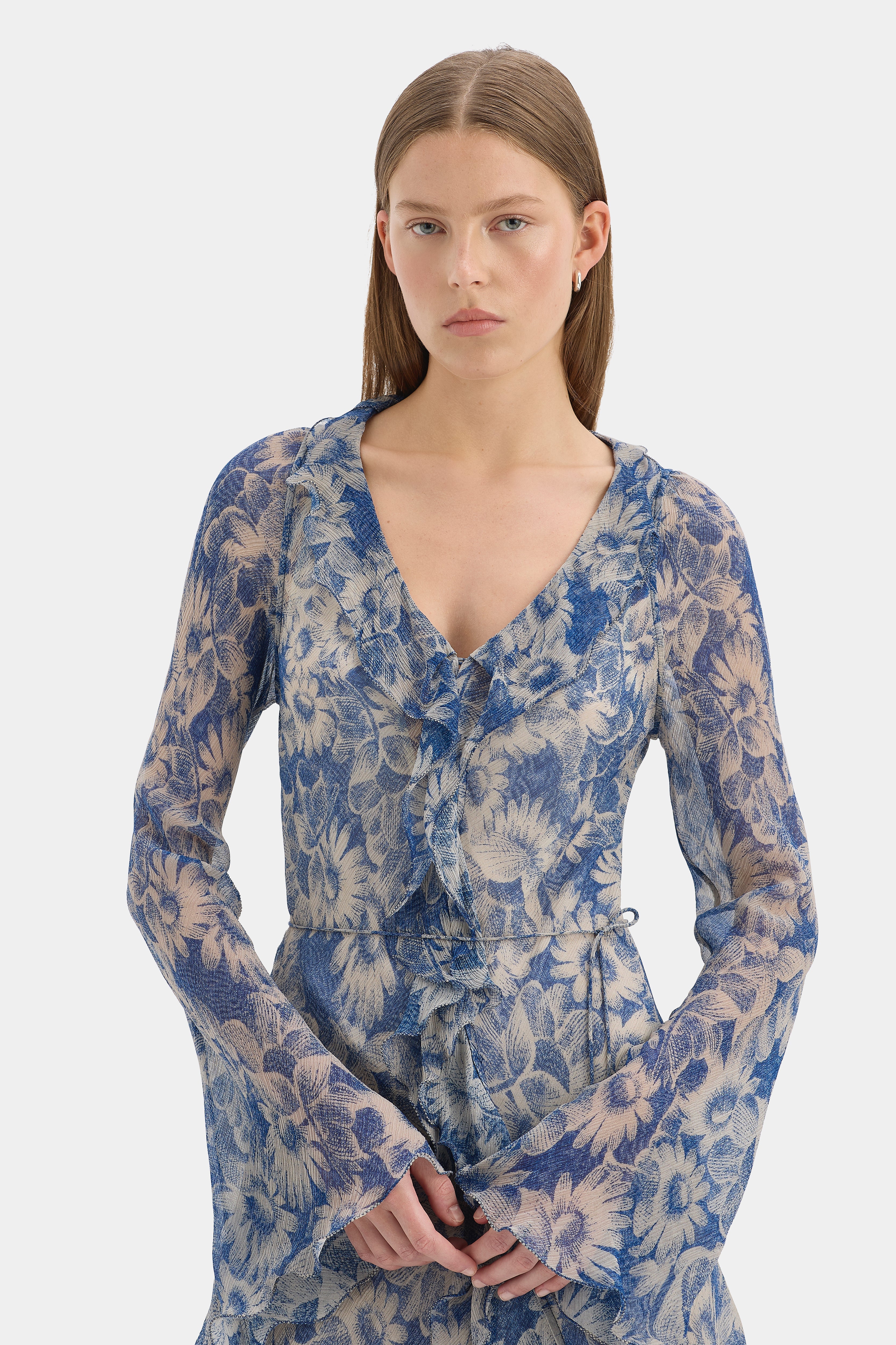 SIR. Lilia Ruffle Long Sleeve Mini Dress Daisy Meadow