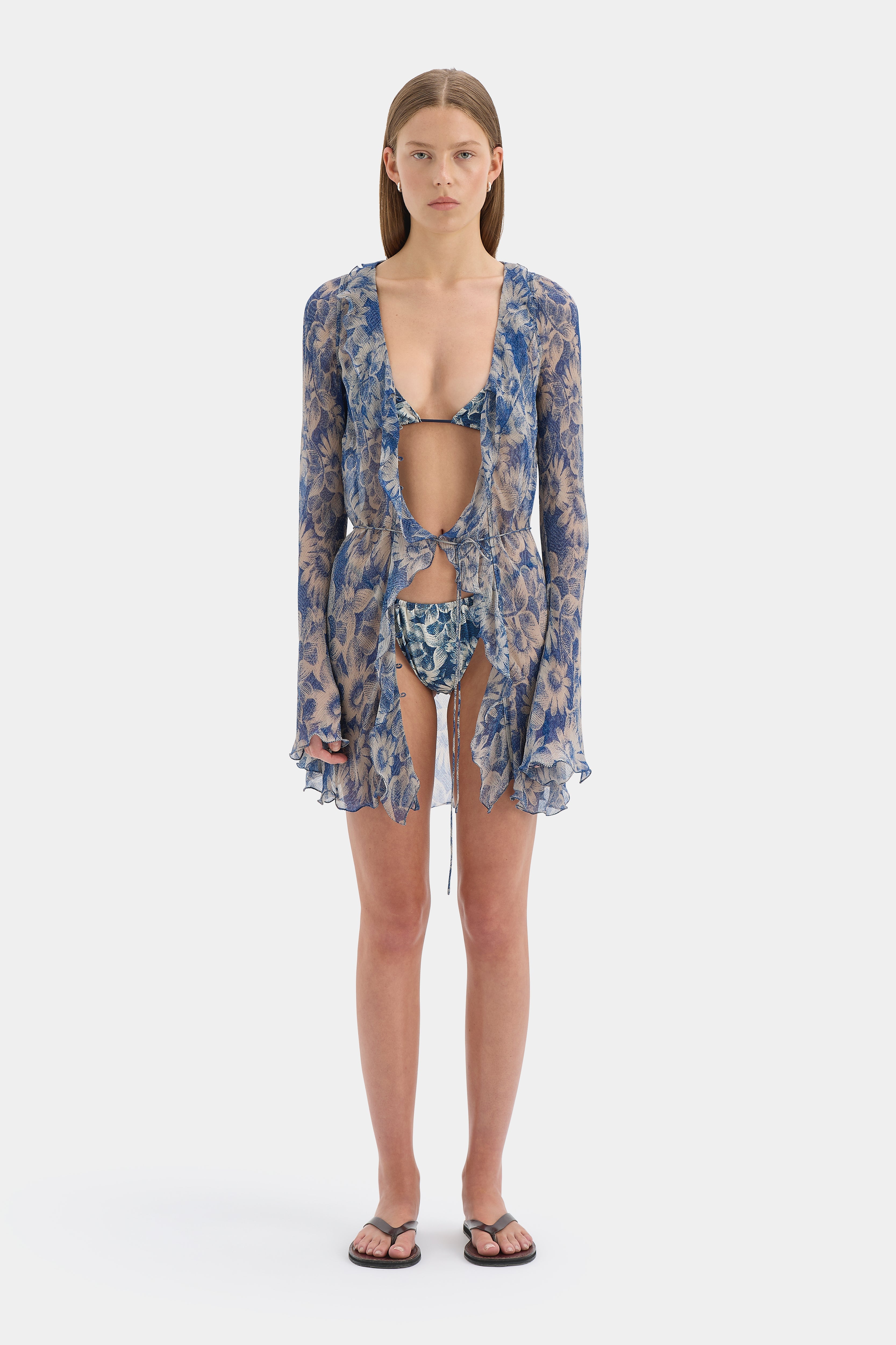 SIR. Lilia Ruffle Long Sleeve Mini Dress Daisy Meadow