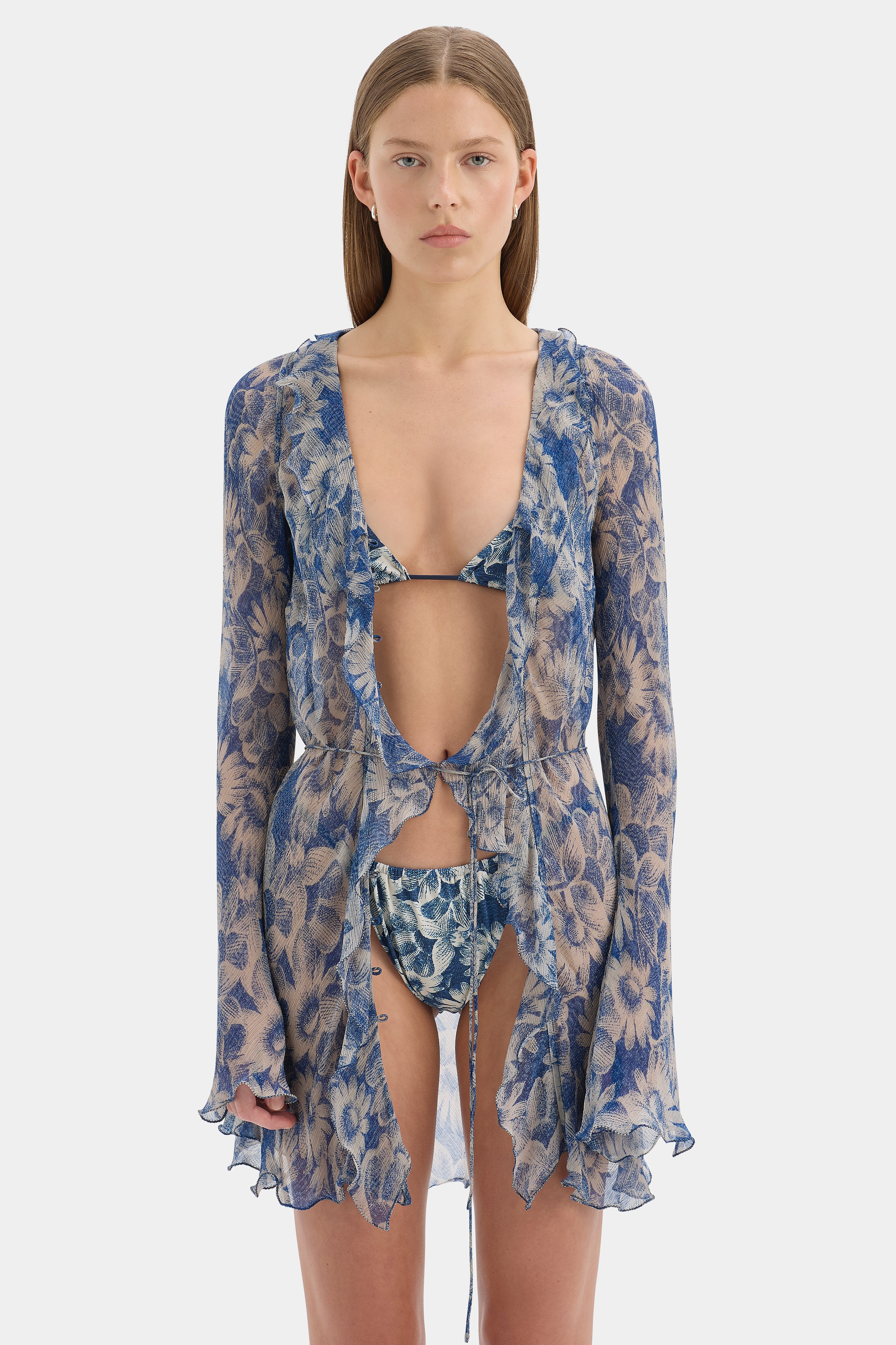 SIR. Lilia Ruffle Long Sleeve Mini Dress Daisy Meadow
