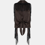 SIR. Lula Fringe Tie Top Bitter Chocolate