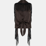 SIR. Lula Fringe Tie Top Bitter Chocolate