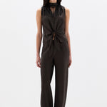 SIR. Lula Fringe Tie Top Bitter Chocolate on model front