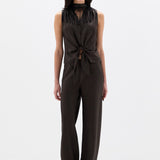 SIR. Lula Fringe Tie Top Bitter Chocolate on model front
