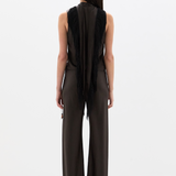 SIR. Lula Fringe Tie Top Bitter Chocolate on model back