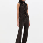 SIR. Lula Fringe Tie Top Bitter Chocolate on model side