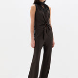 SIR. Lula Fringe Tie Top Bitter Chocolate on model side