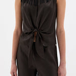 SIR. Lula Fringe Tie Top Bitter Chocolate fringe detail