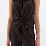 SIR. Lula Fringe Tie Top Bitter Chocolate fringe detail