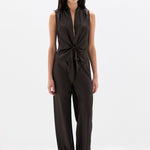 SIR. Lula Fringe Tie Top Bitter Chocolate worn without scarf
