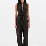 SIR. Lula Fringe Tie Top Bitter Chocolate worn without scarf
