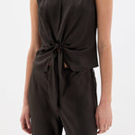 SIR. Lula Fringe Tie Top Bitter Chocolate tie detail