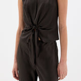 SIR. Lula Fringe Tie Top Bitter Chocolate tie detail