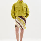 SIR. Vivia Skirt Cafe Lemon Stripe styled with bomber jacket