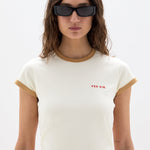 SIR. Yes SIR. Fitted Tee Ivory Yellow close up