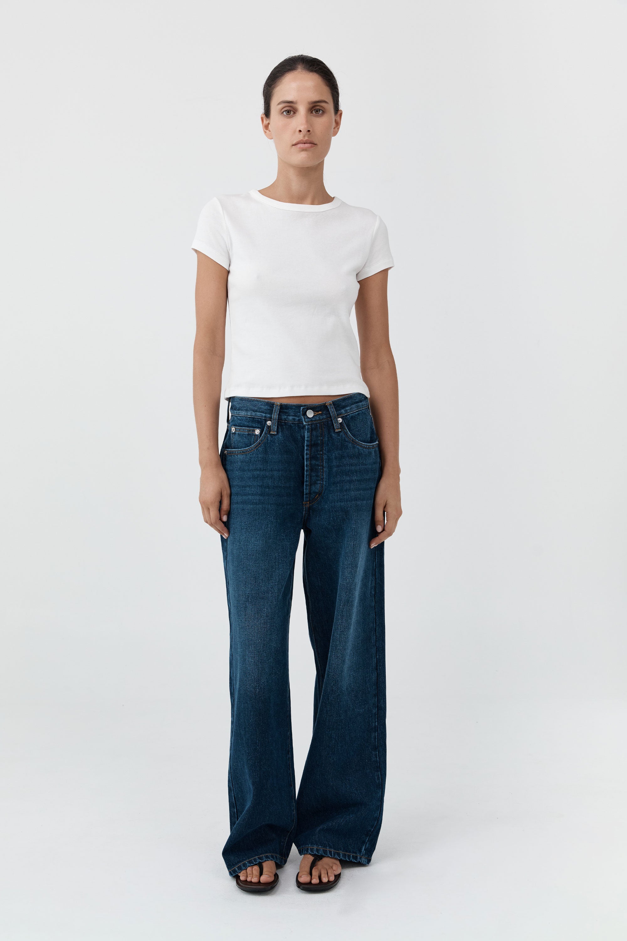 St. Agni Classic Mid Rise Jeans in Dark Indigo – front view | Peggy Concept Store