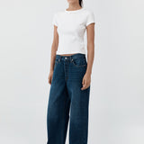 St. Agni Classic Mid Rise Jeans in Dark Indigo – side view | Peggy Concept Store