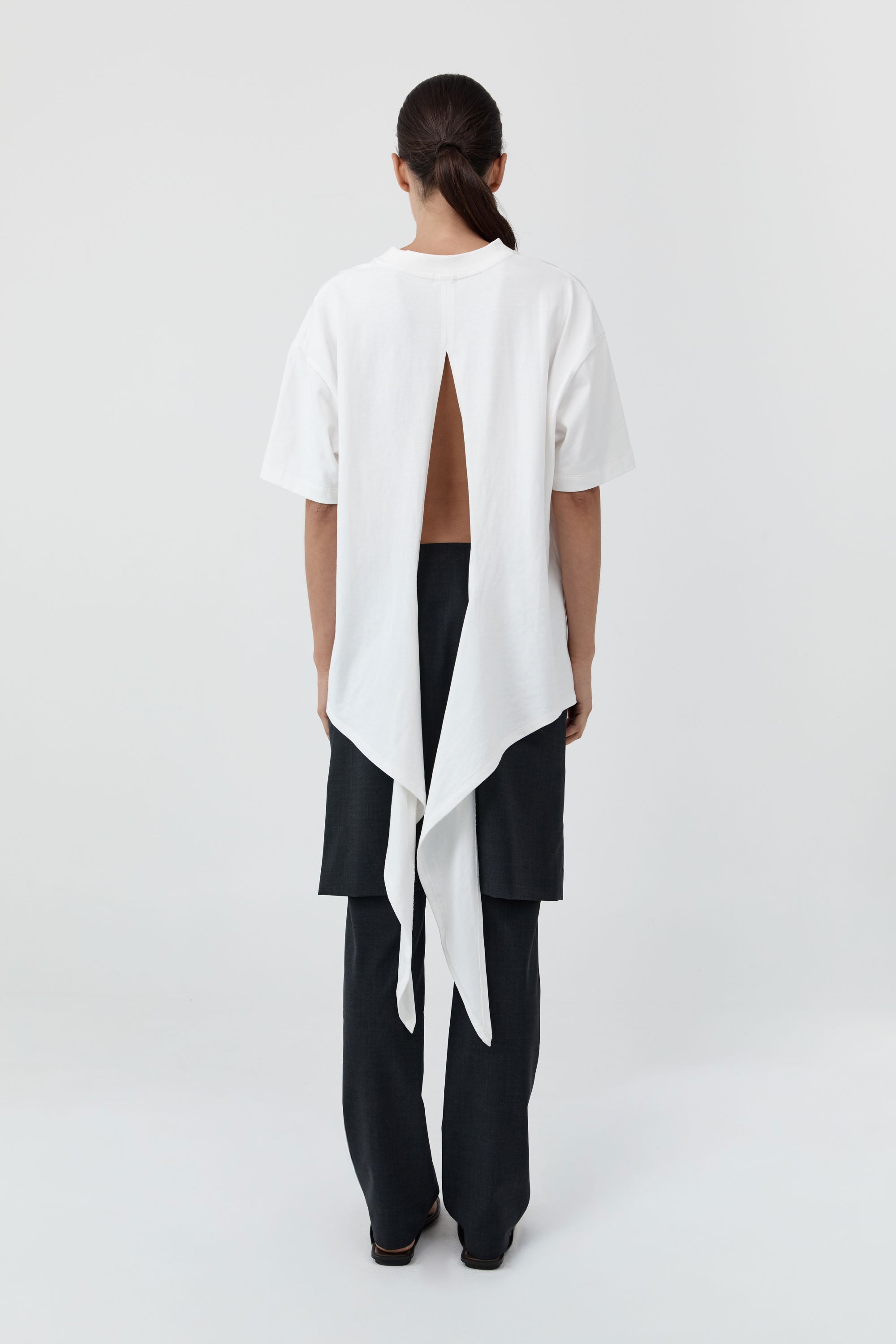 St Agni Cotton Jersey Split Back Tee Off White