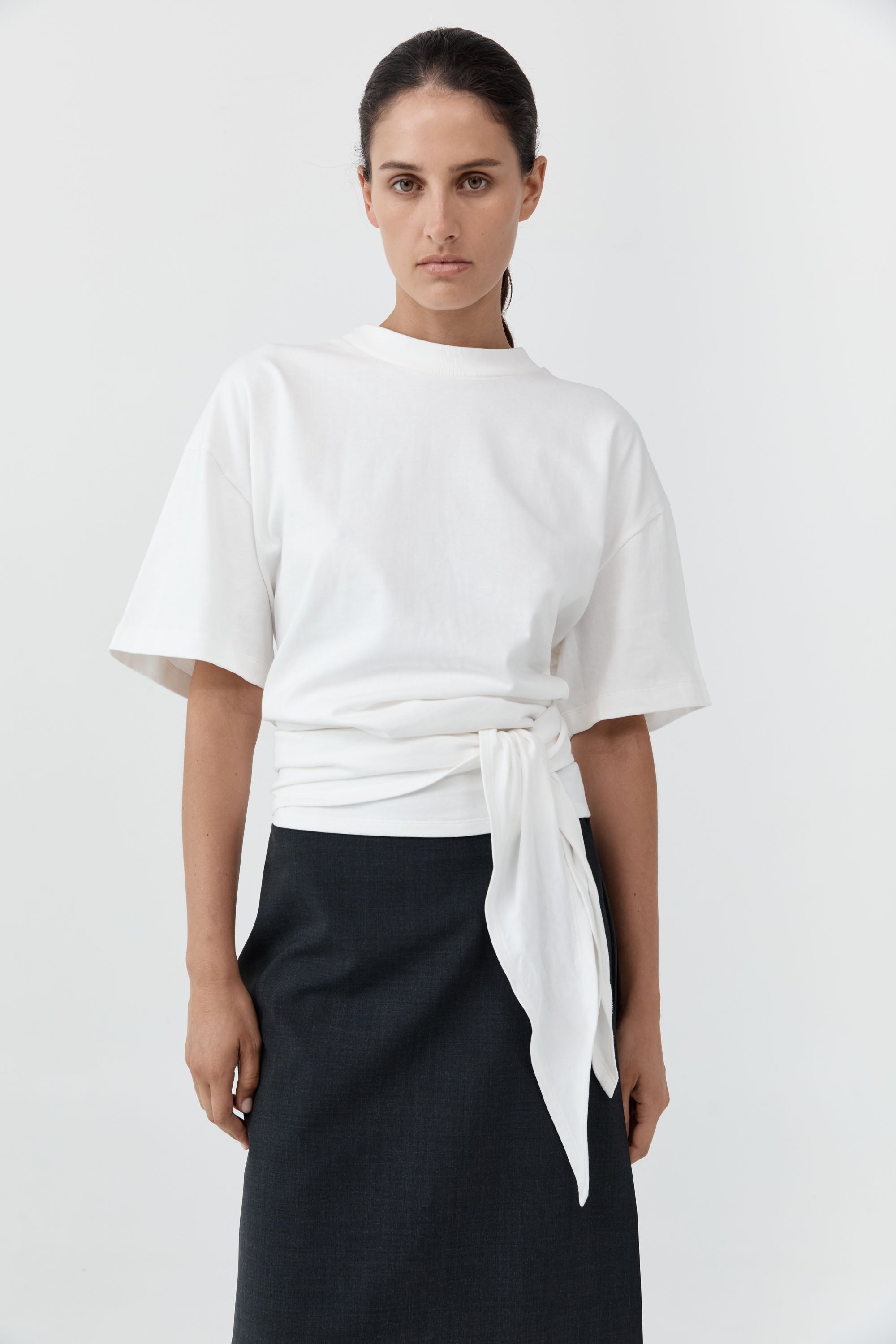 St Agni Cotton Jersey Split Back Tee Off White