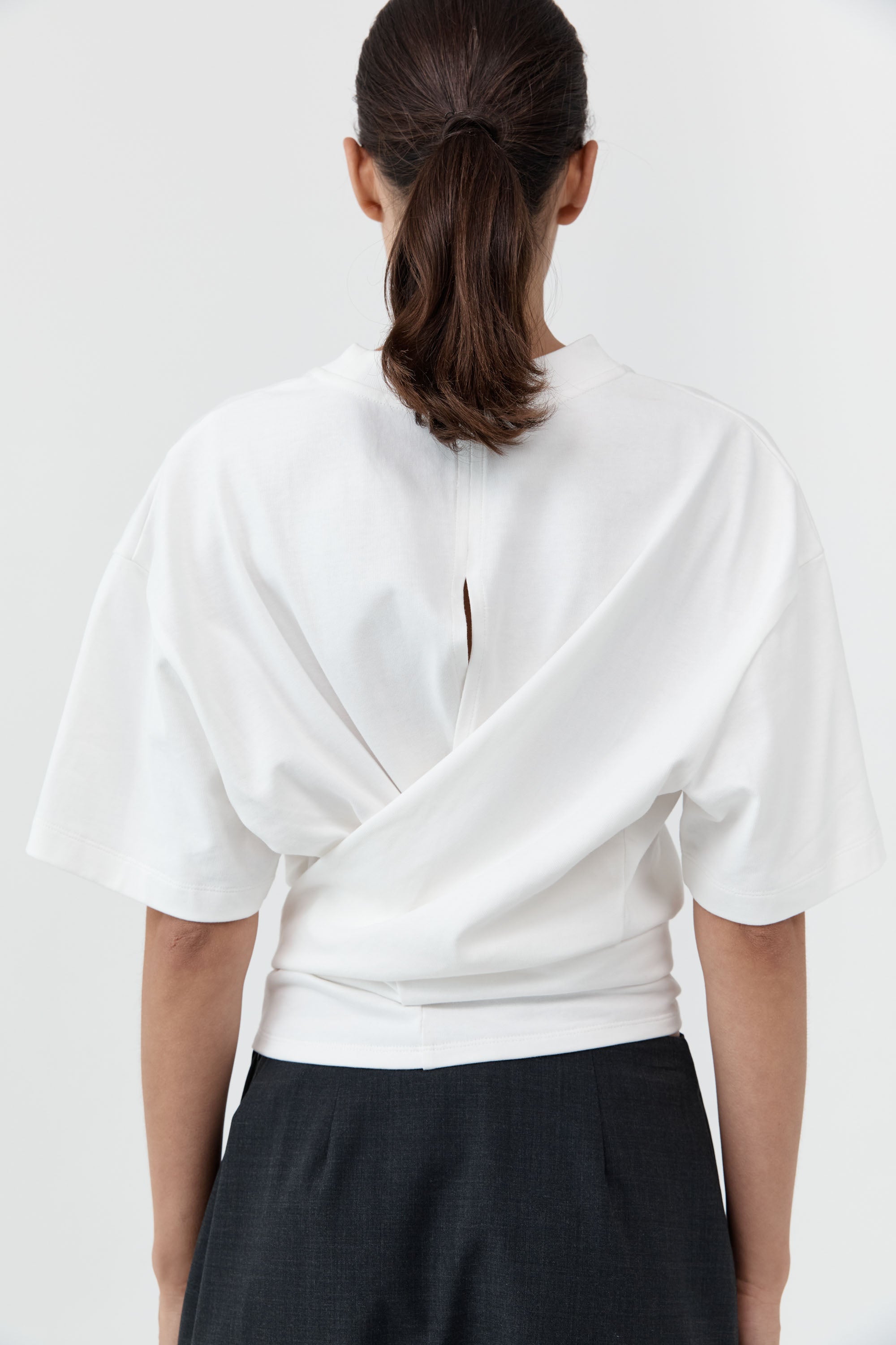St Agni Cotton Jersey Split Back Tee Off White